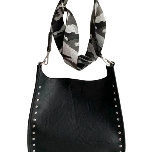 Classic Vegan Leather Studded Messenger Bag & Strap